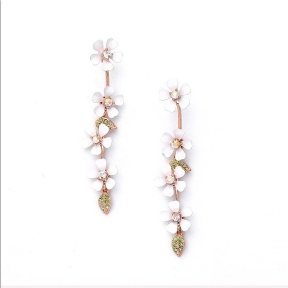 White Flower Long Dangle Earrings - Picture 2 of 4